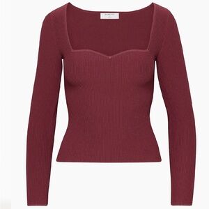 Aritzia Sculpt Knit Sweetheart Longsleeve in Spiced Burgundy